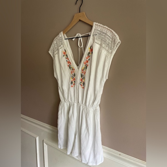 Abercrombie & Fitch Embroidered Romper Pockets Lace  Cottagecore Boho White S - Picture 2 of 10